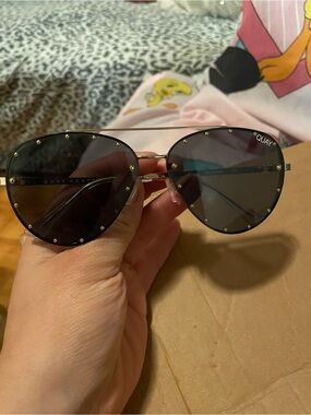 Quay x Jaclyn collab Australia Black Aviator Sunglasses with Gold Studs